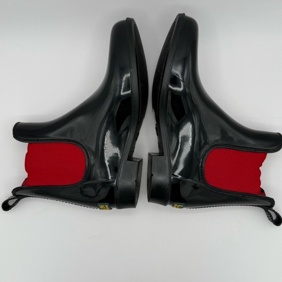 Lauren Ralph Lauren “Tally” Rain Boots Shiny Black & Red Short Women’s Size 6 - Picture 5 of 12